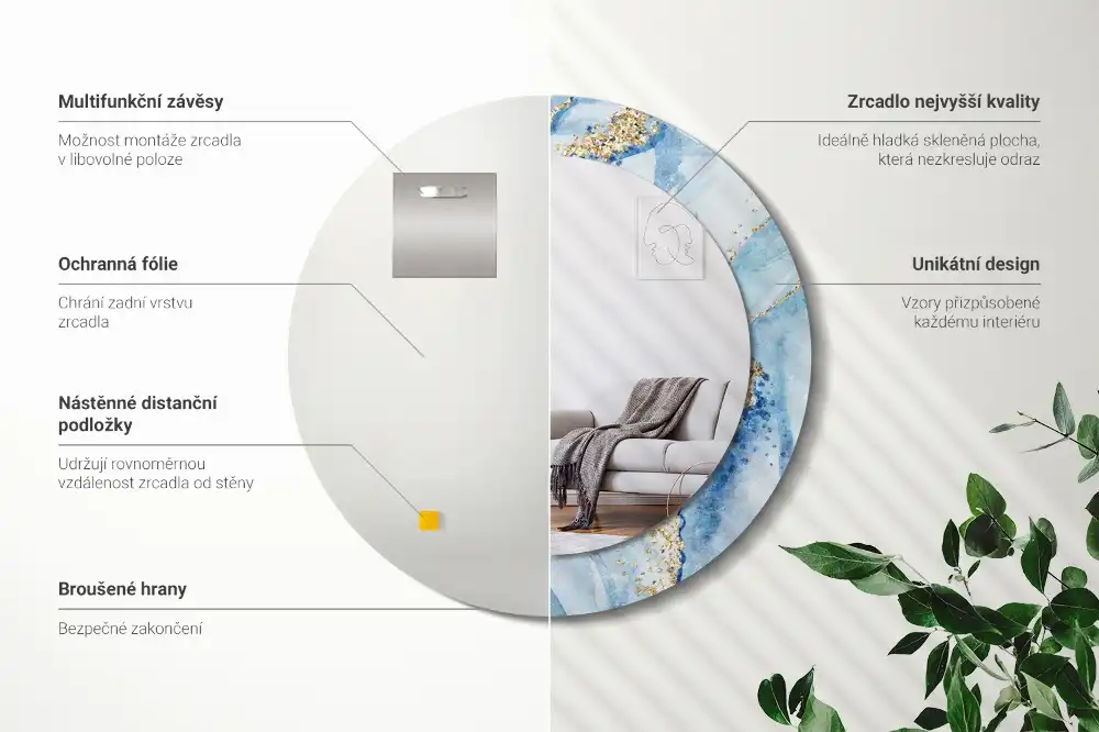 Espejo redondo con decoración mármol azul