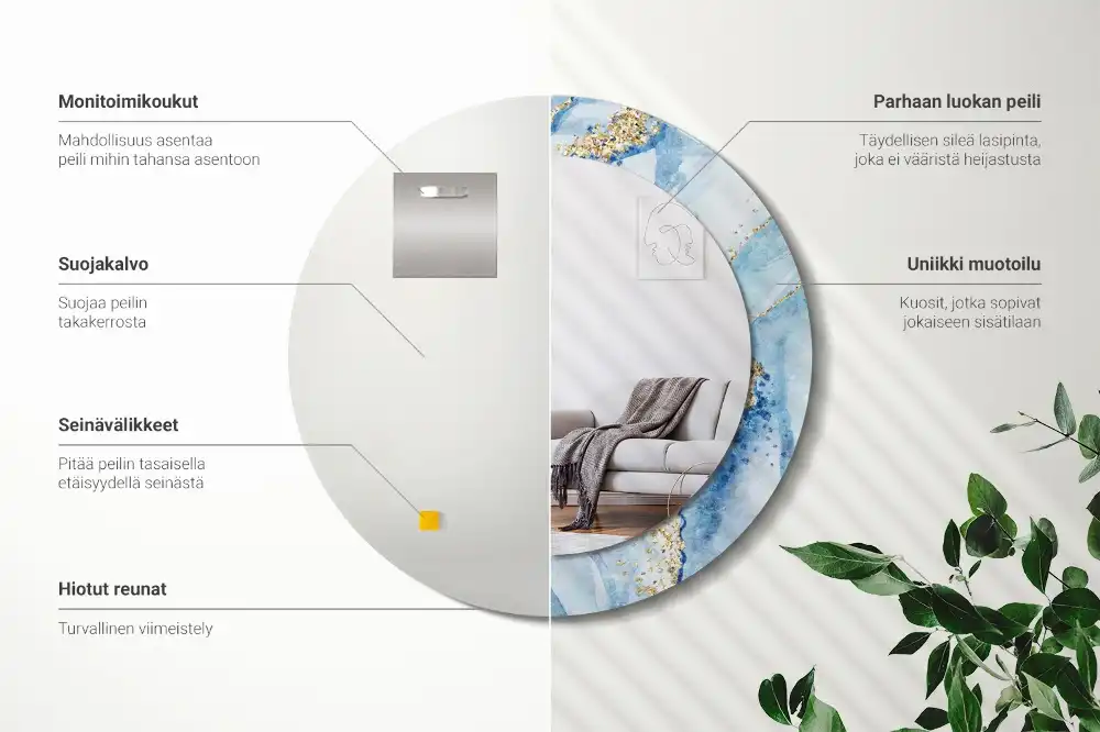 Espejo redondo con decoración mármol azul