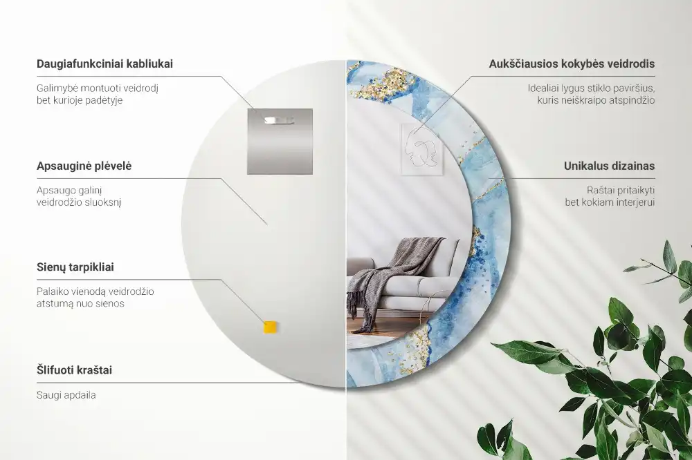 Espejo redondo con decoración mármol azul