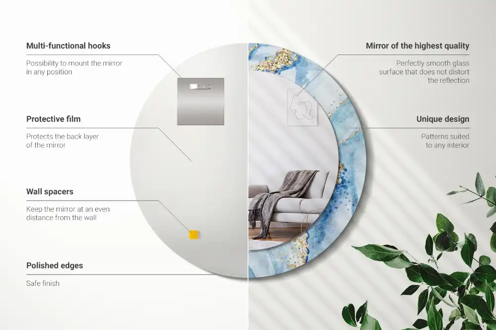 Espejo redondo con decoración mármol azul