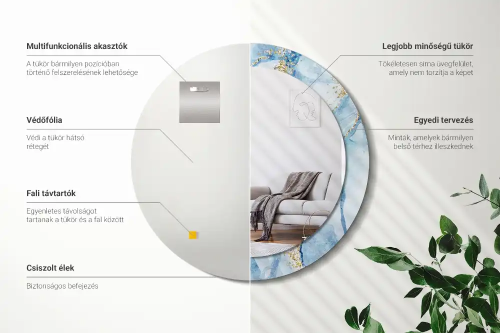 Espejo redondo con decoración mármol azul