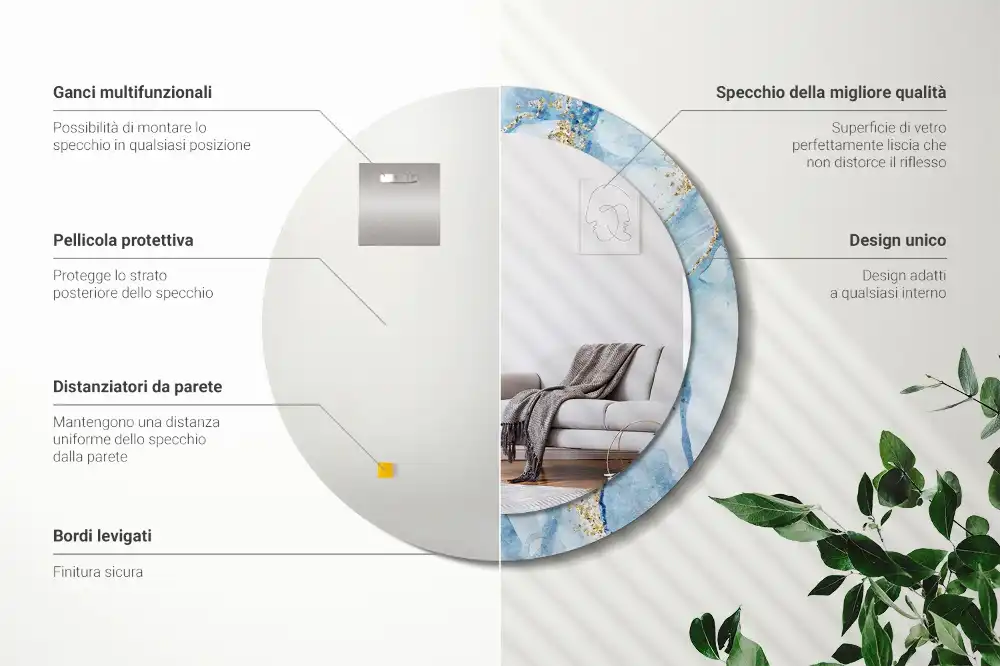 Espejo redondo con decoración mármol azul