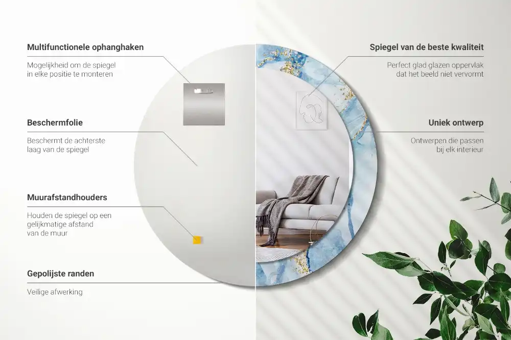 Espejo redondo con decoración mármol azul