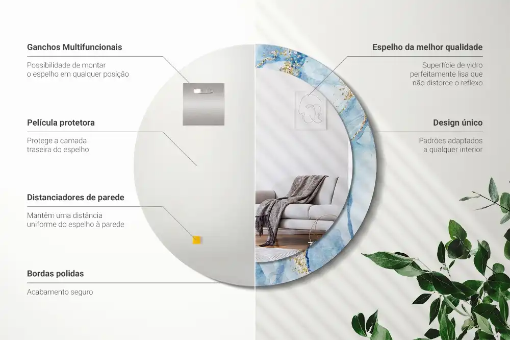 Espejo redondo con decoración mármol azul
