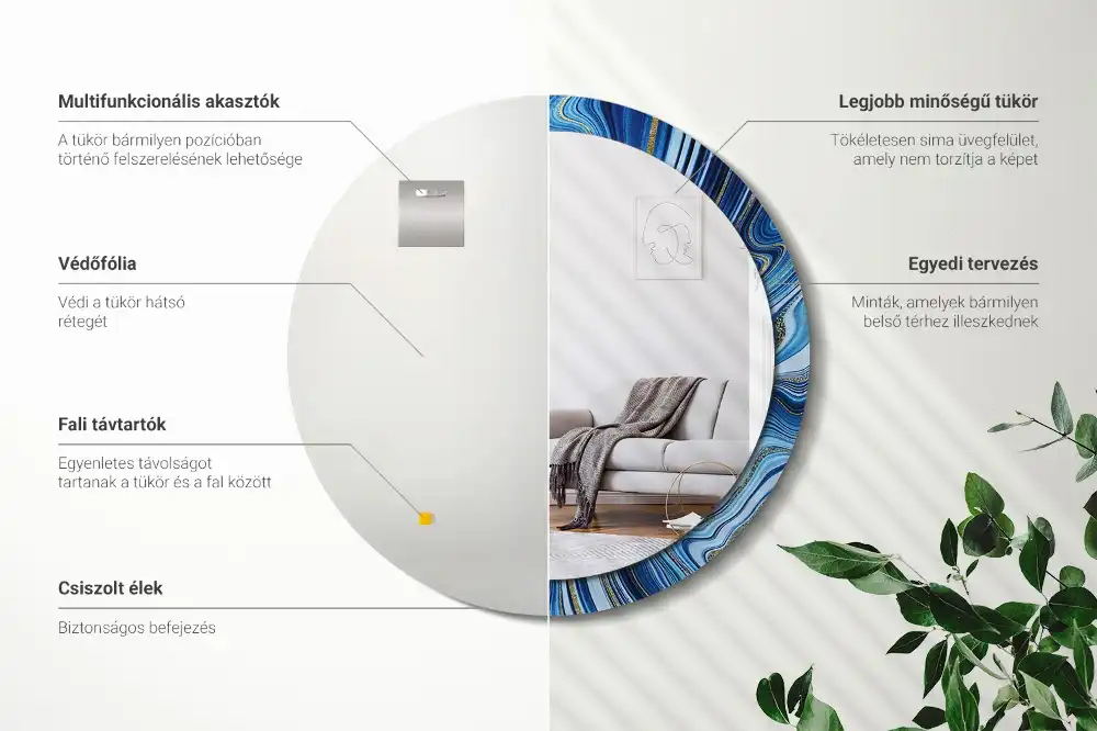 Espejo redondo estampado Río de mármol