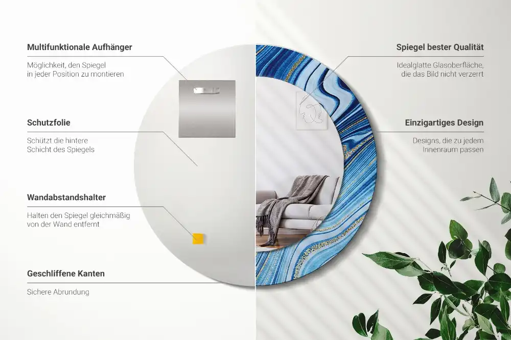 Espejo redondo estampado Río de mármol