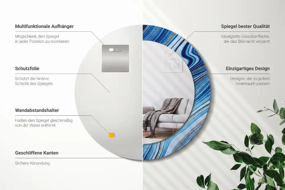 Espejo redondo estampado Río de mármol