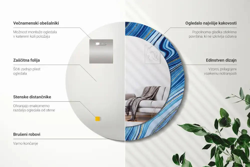 Espejo redondo estampado Río de mármol