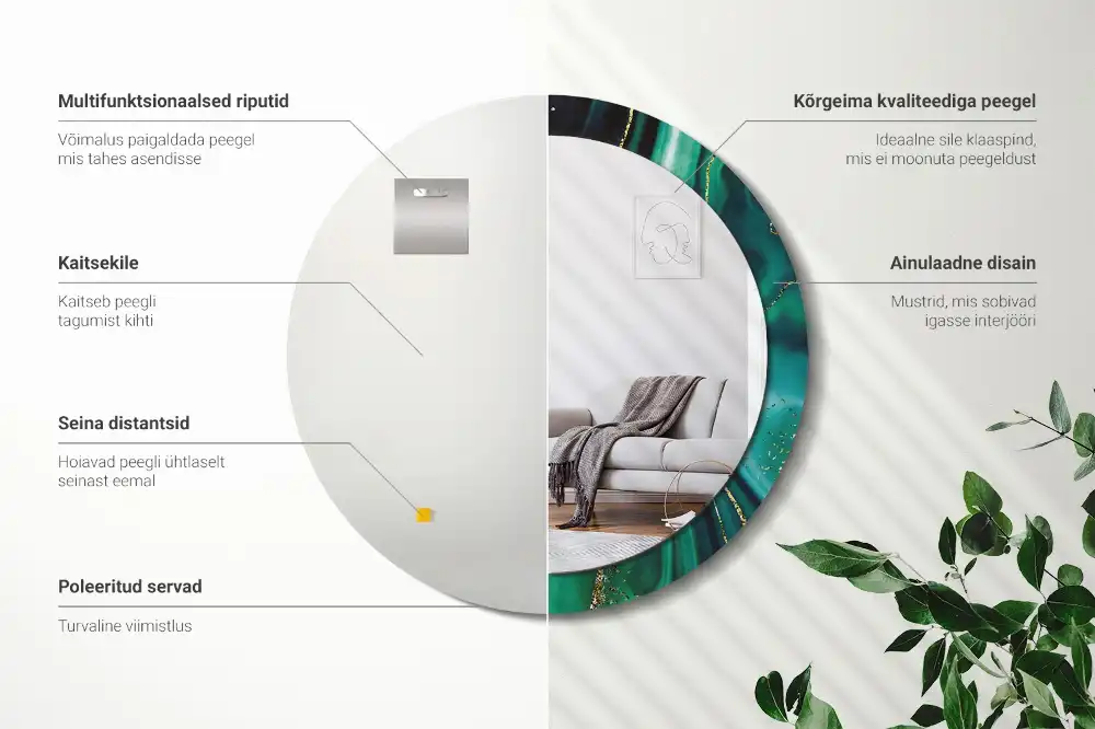 Espejo redondo estampado mármol esmeralda