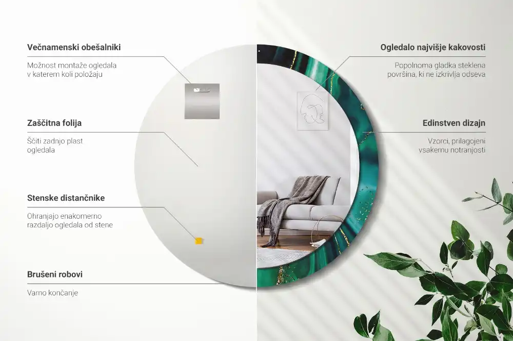 Espejo redondo estampado mármol esmeralda