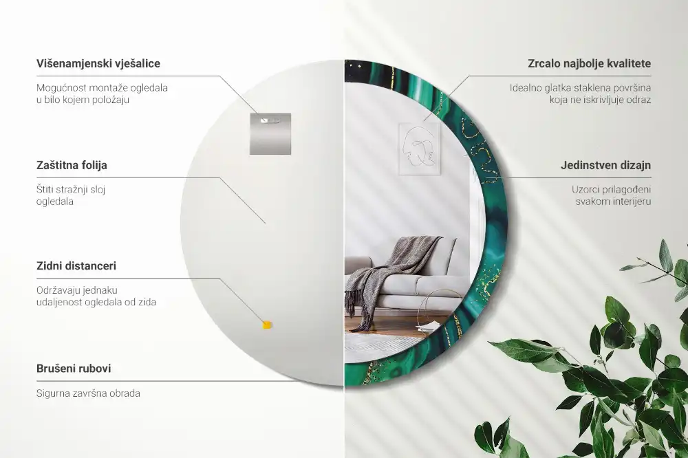 Espejo redondo estampado mármol esmeralda