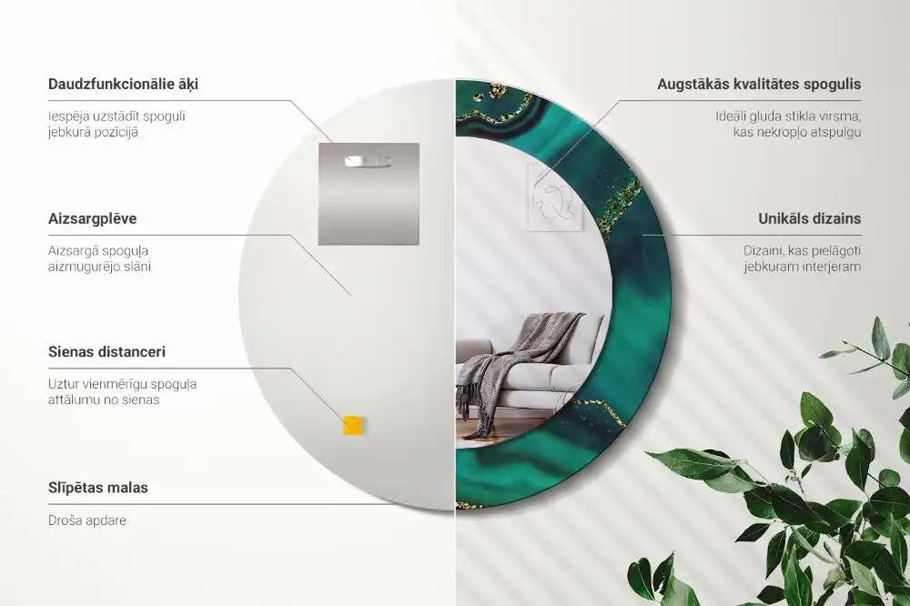 Espejo redondo estampado mármol esmeralda