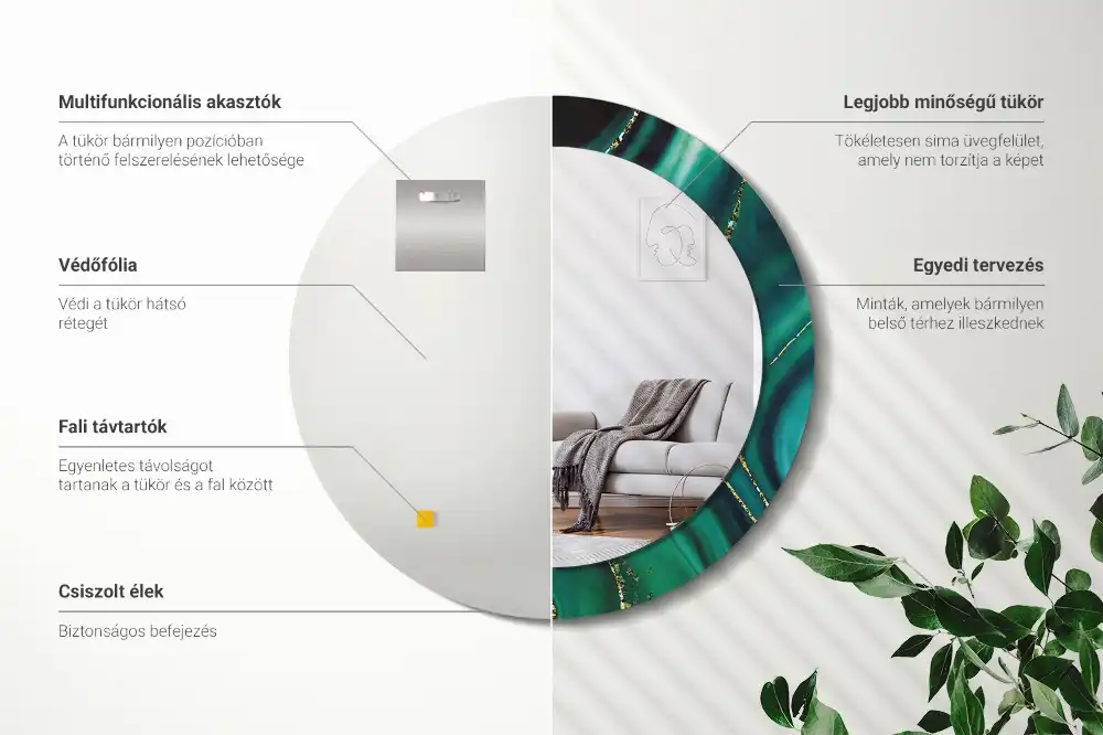 Espejo redondo estampado mármol esmeralda