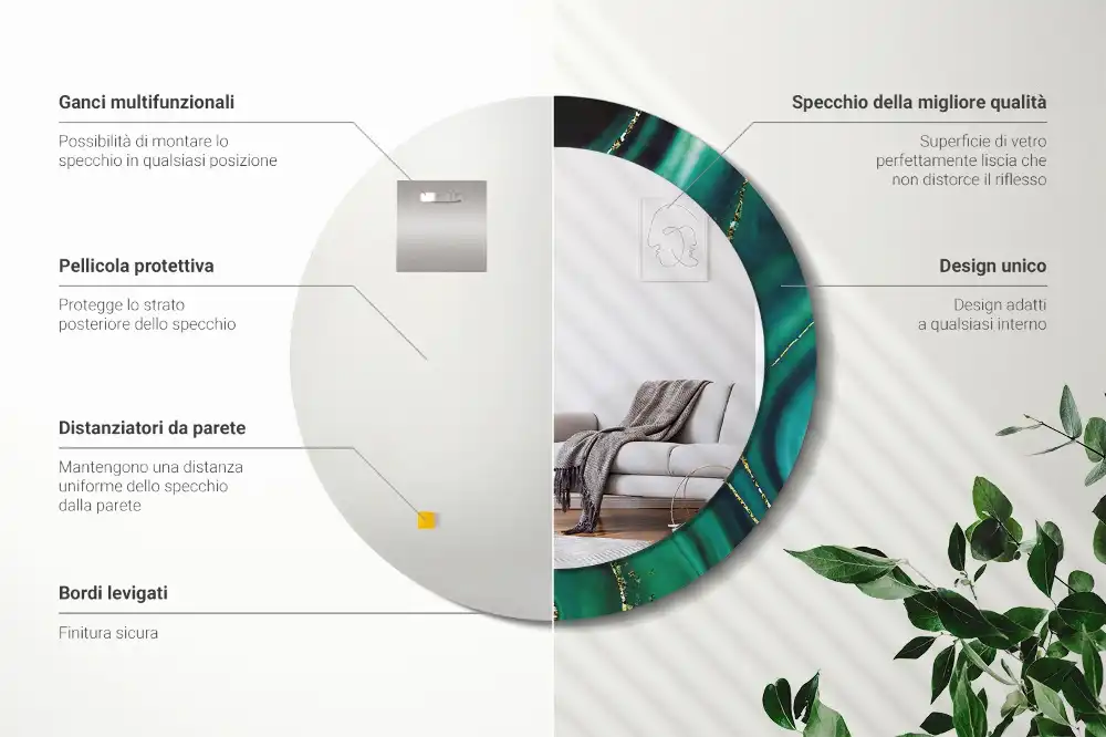 Espejo redondo estampado mármol esmeralda