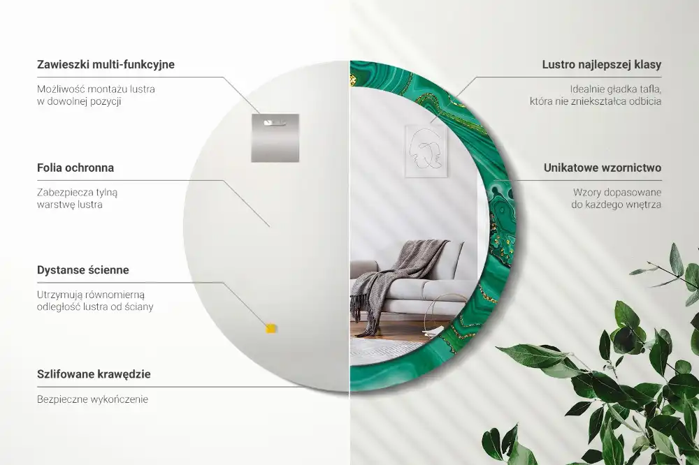 Espejo redondo impreso mármol de ágata