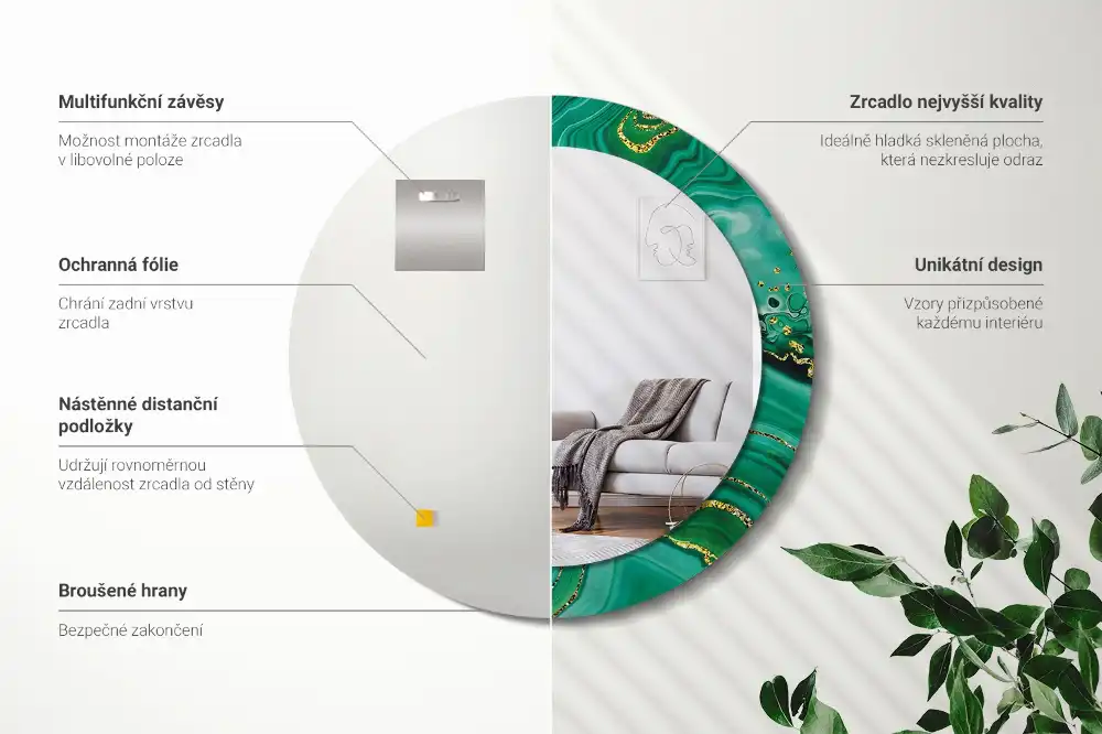 Espejo redondo impreso mármol de ágata