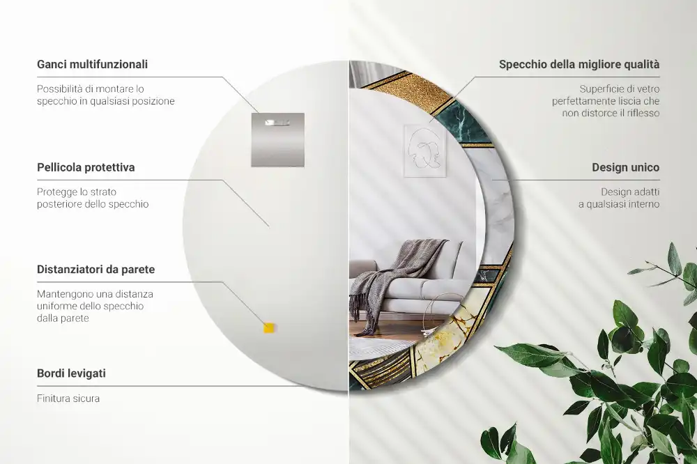 Espejo redondo impreso Estilo mármol