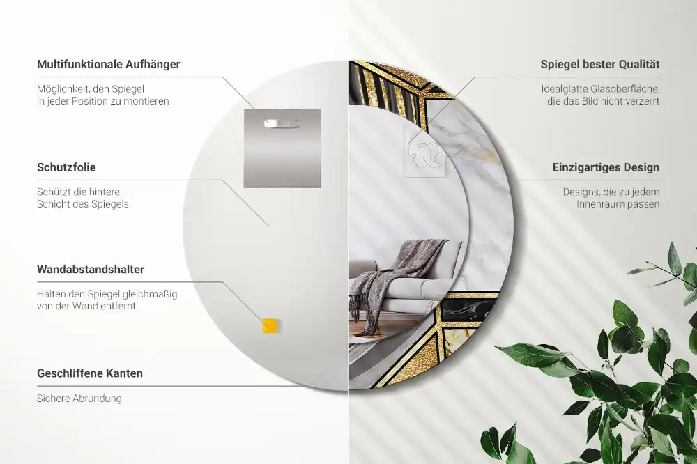 Espejo redondo impreso Estilo mármol