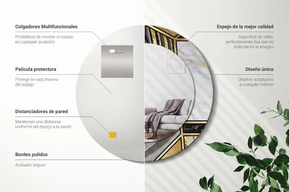 Espejo redondo impreso Estilo mármol