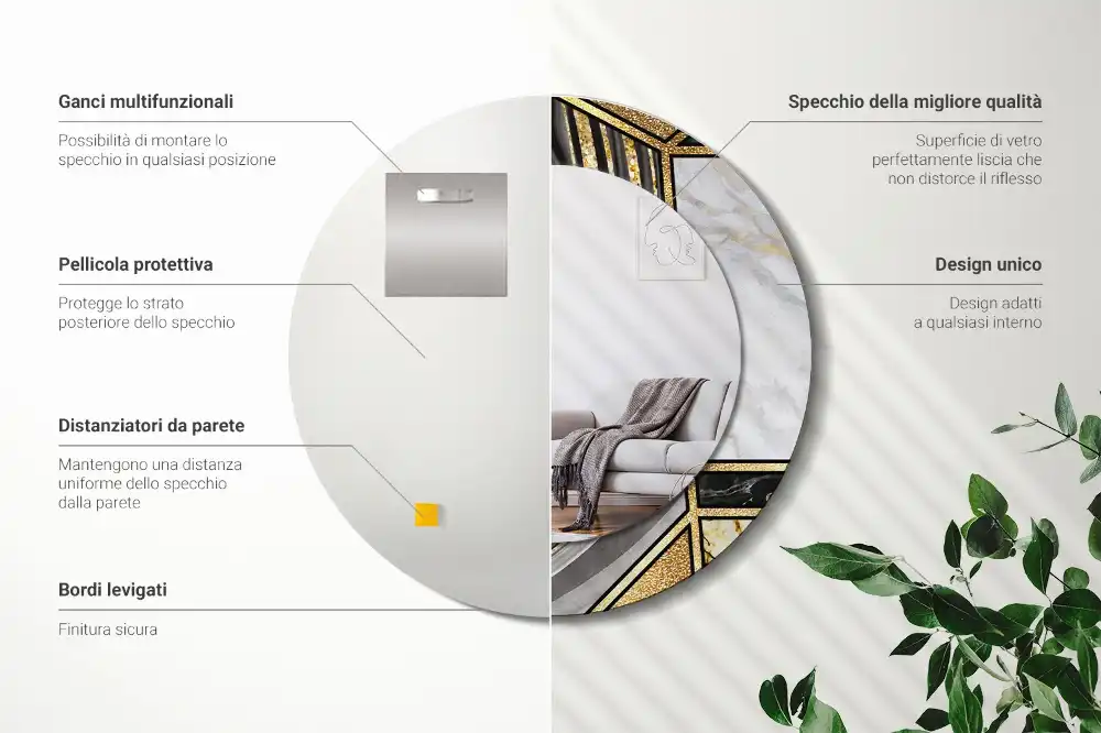 Espejo redondo impreso Estilo mármol