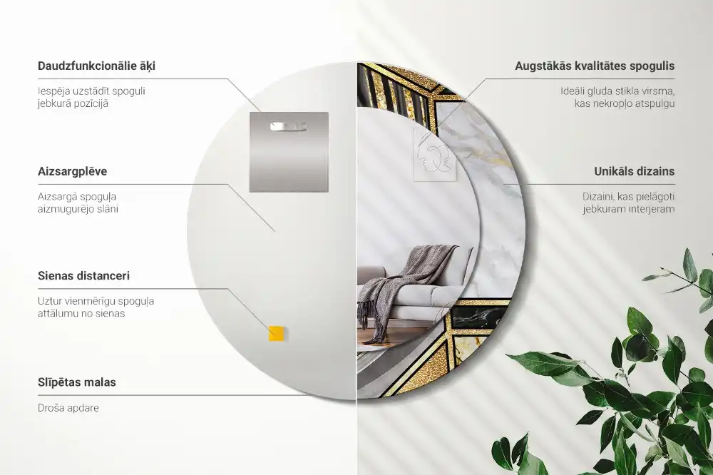 Espejo redondo impreso Estilo mármol