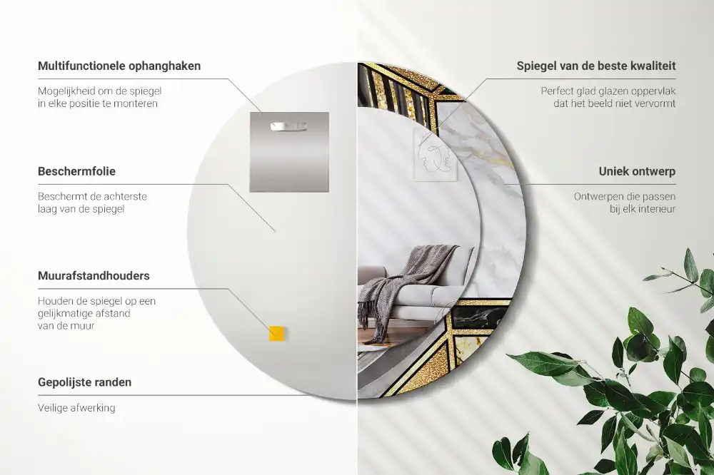 Espejo redondo impreso Estilo mármol