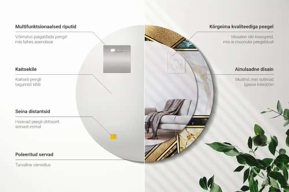 Espejo redondo impreso Estilo mármol