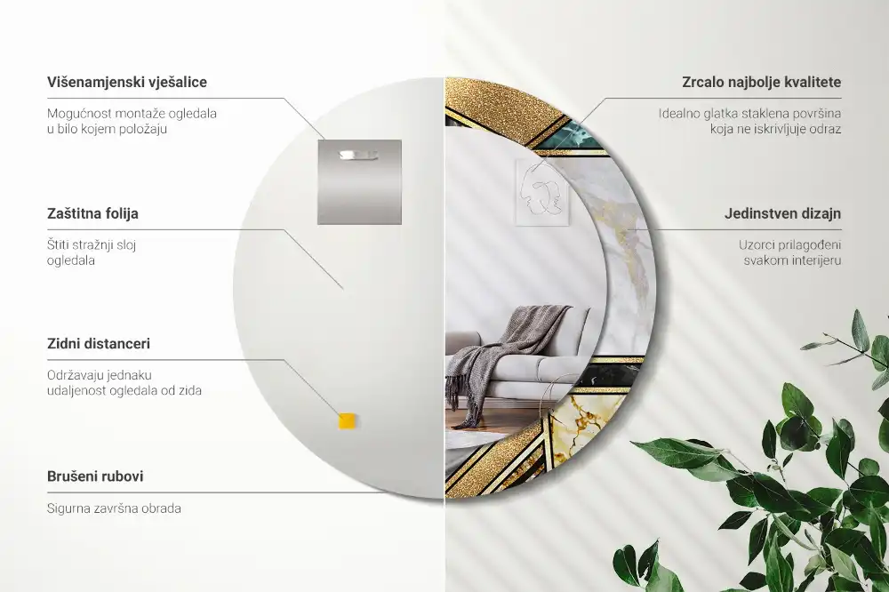 Espejo redondo impreso Estilo mármol