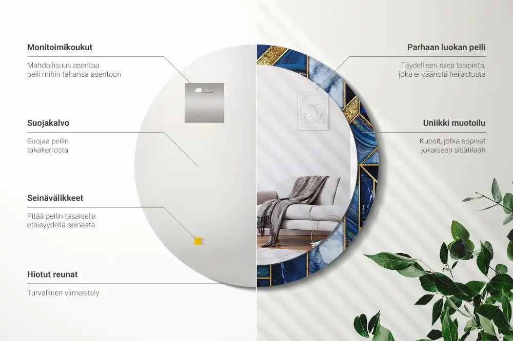 Espejo redondo con decoración Mármol moderno