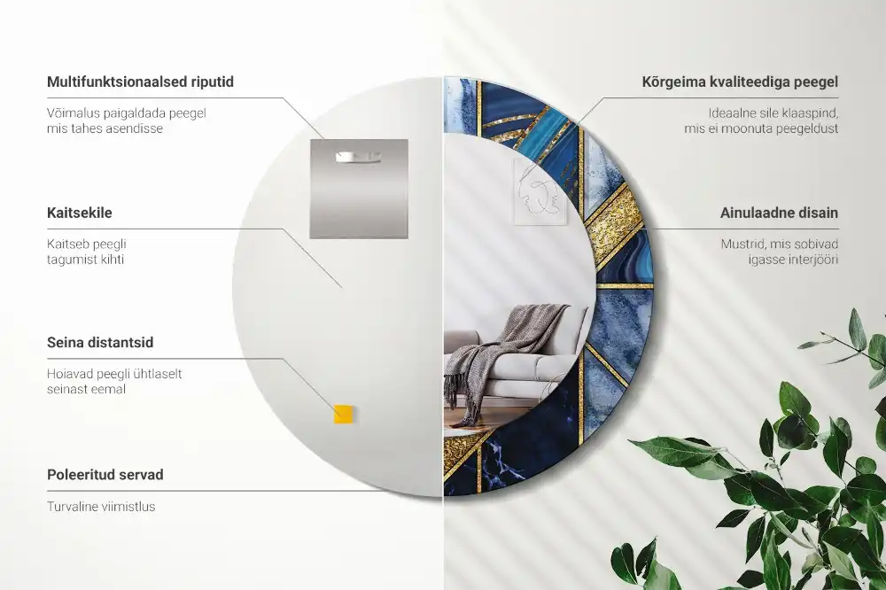 Espejo redondo con decoración Mármol moderno