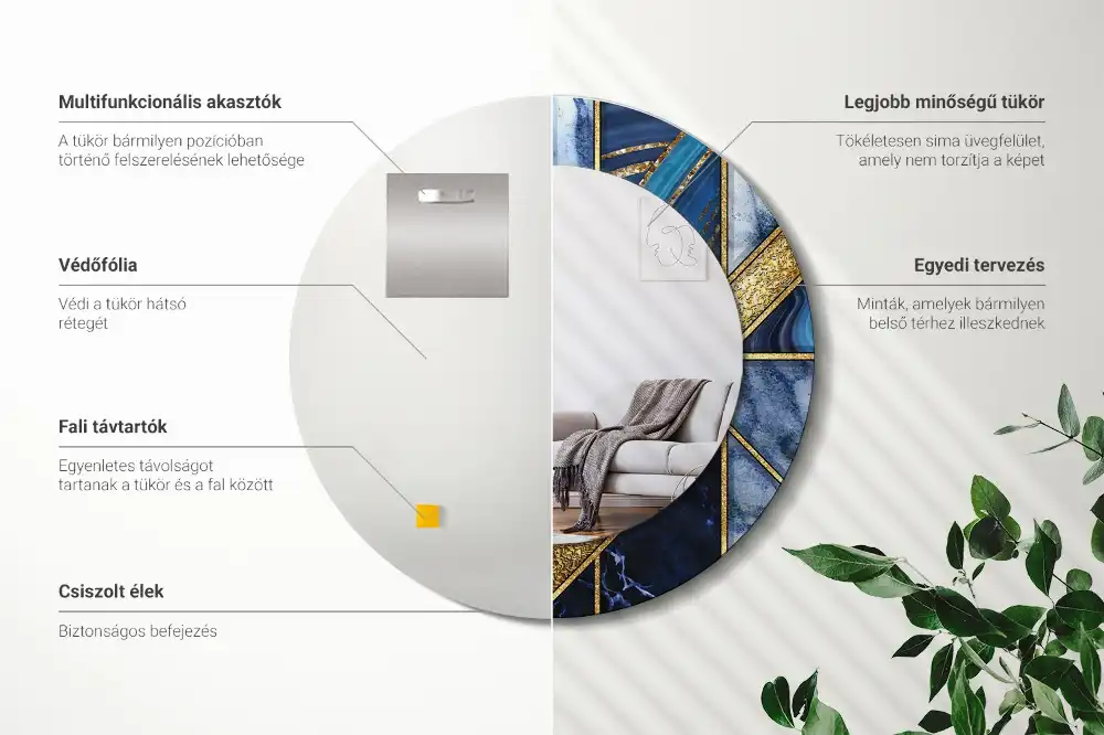 Espejo redondo con decoración Mármol moderno