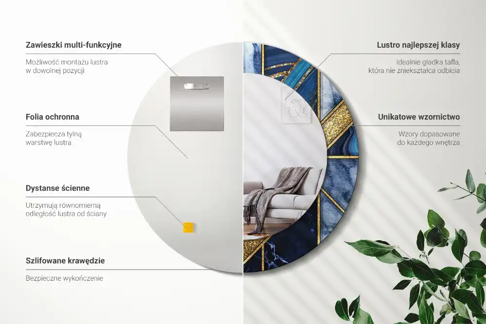 Espejo redondo con decoración Mármol moderno