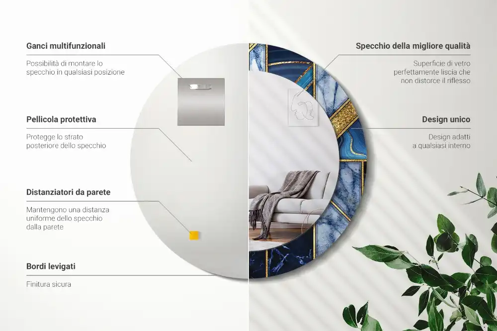 Espejo redondo con decoración Mármol moderno