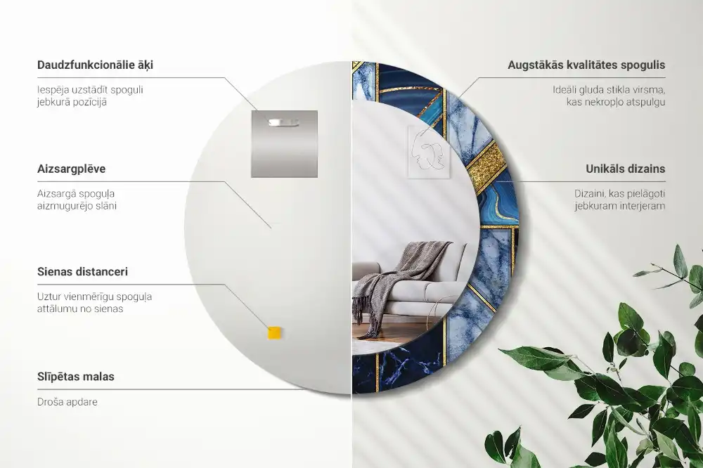 Espejo redondo con decoración Mármol moderno