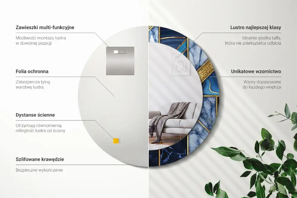 Espejo redondo con decoración Mármol moderno