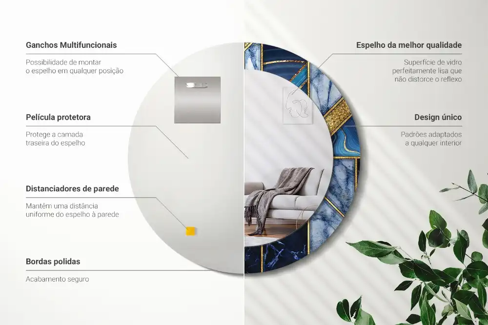 Espejo redondo con decoración Mármol moderno