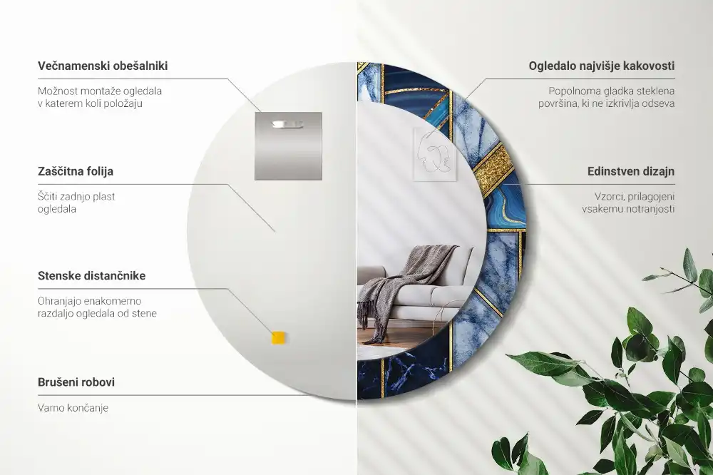 Espejo redondo con decoración Mármol moderno