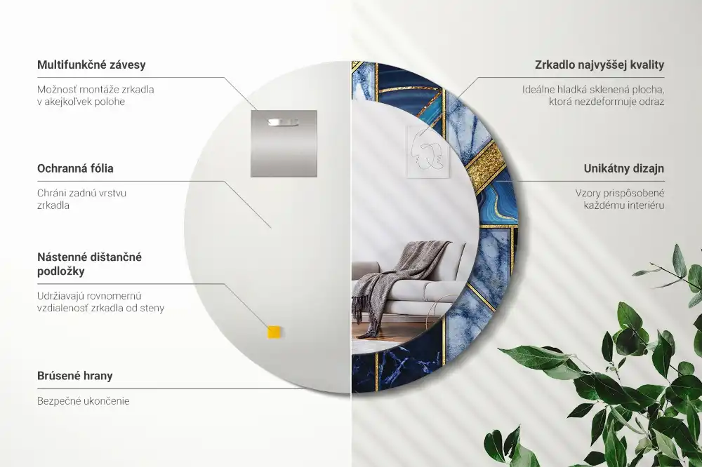 Espejo redondo con decoración Mármol moderno