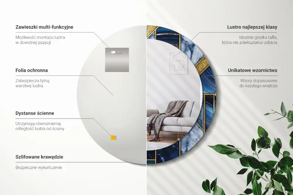 Espejo redondo con decoración Mármol moderno