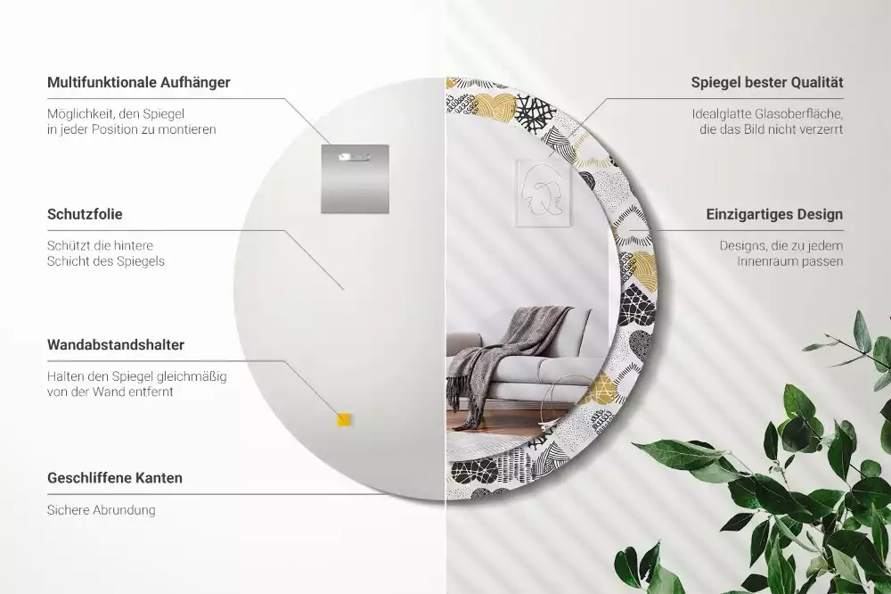 Espejo redondo estampado Estilo Doodle de Corazones