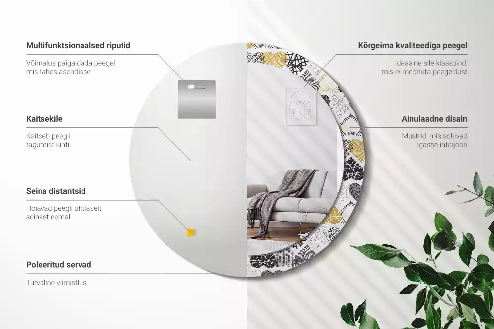 Espejo redondo estampado Estilo Doodle de Corazones