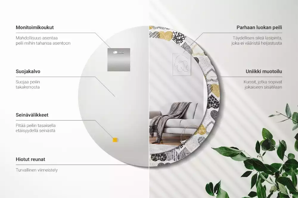 Espejo redondo estampado Estilo Doodle de Corazones