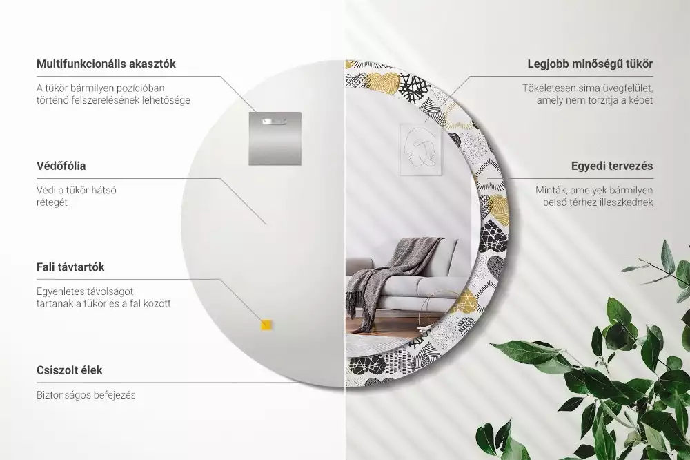 Espejo redondo estampado Estilo Doodle de Corazones