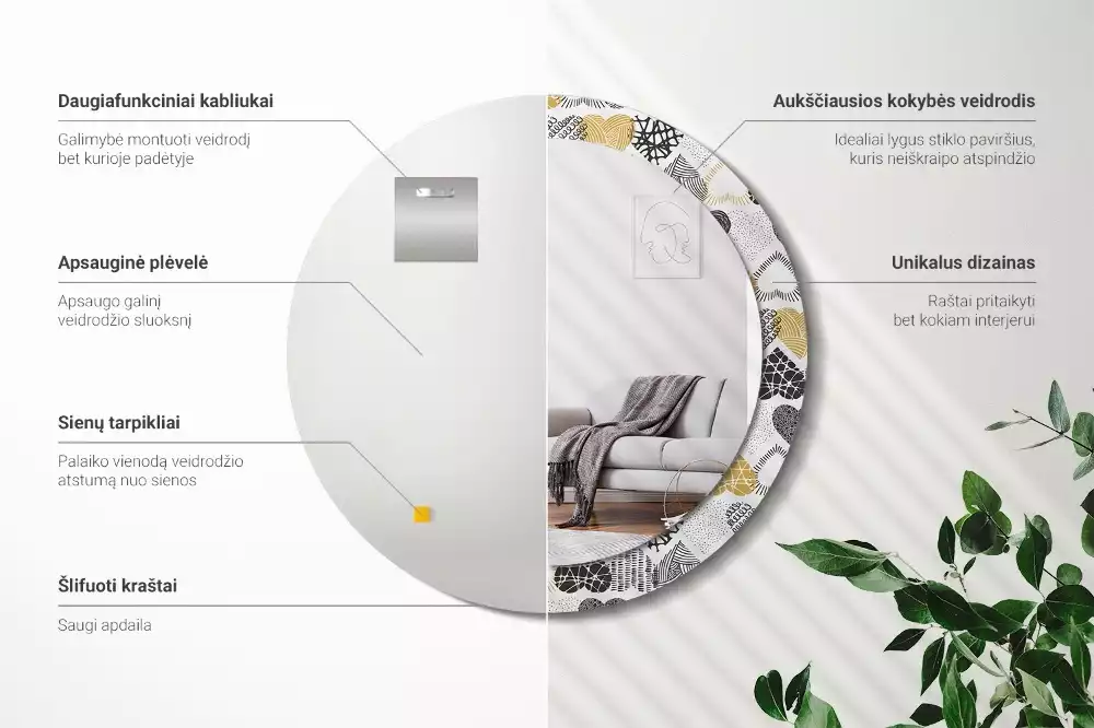 Espejo redondo estampado Estilo Doodle de Corazones