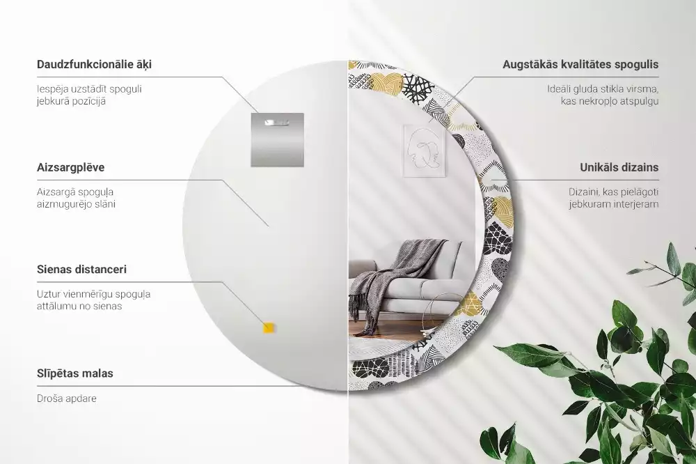 Espejo redondo estampado Estilo Doodle de Corazones