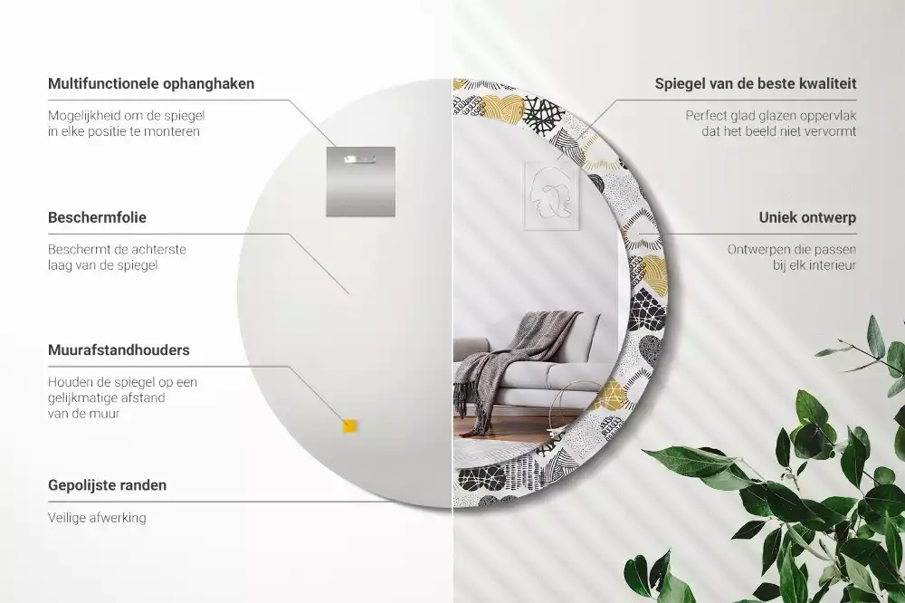 Espejo redondo estampado Estilo Doodle de Corazones