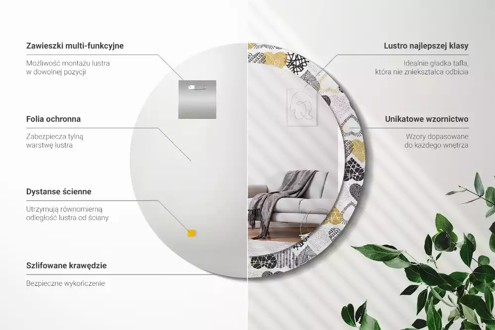 Espejo redondo estampado Estilo Doodle de Corazones