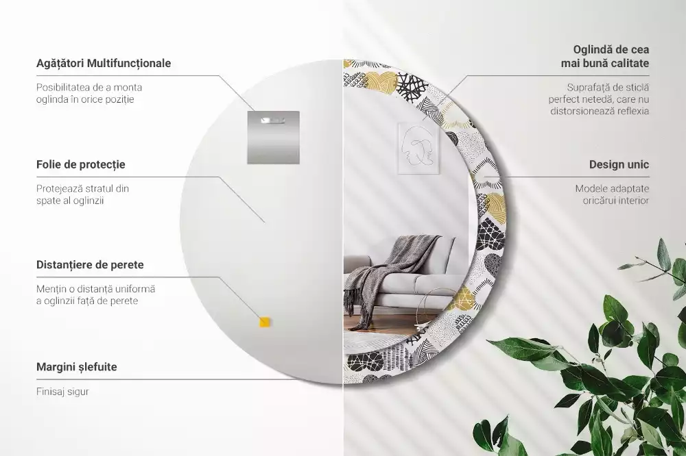 Espejo redondo estampado Estilo Doodle de Corazones