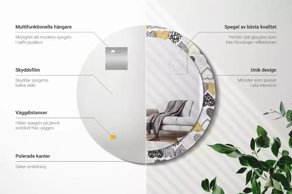 Espejo redondo estampado Estilo Doodle de Corazones