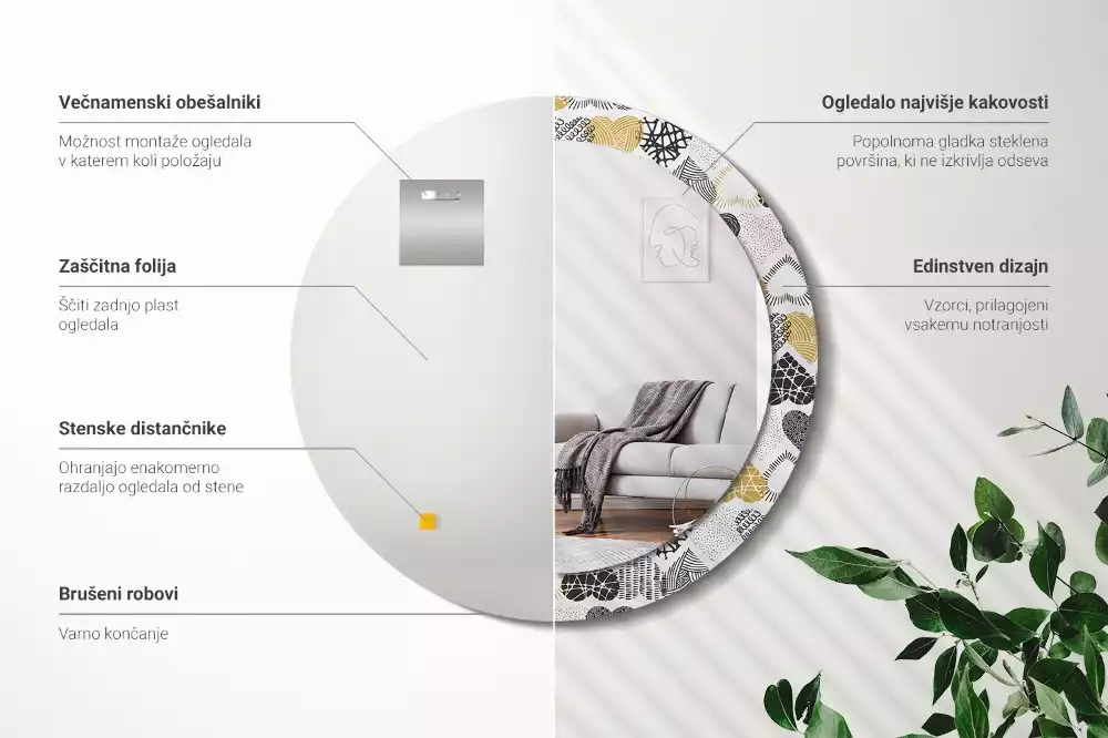 Espejo redondo estampado Estilo Doodle de Corazones